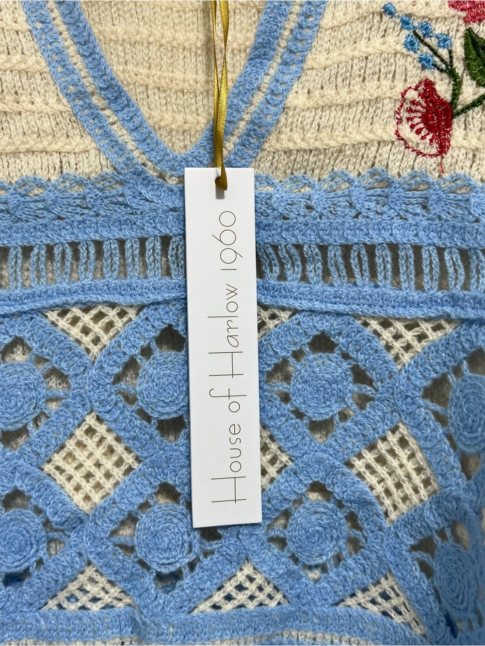 House Of Harlow NWT Boho Festival Crochet Floral Embroidered Tank Top - Picture 6 of 10